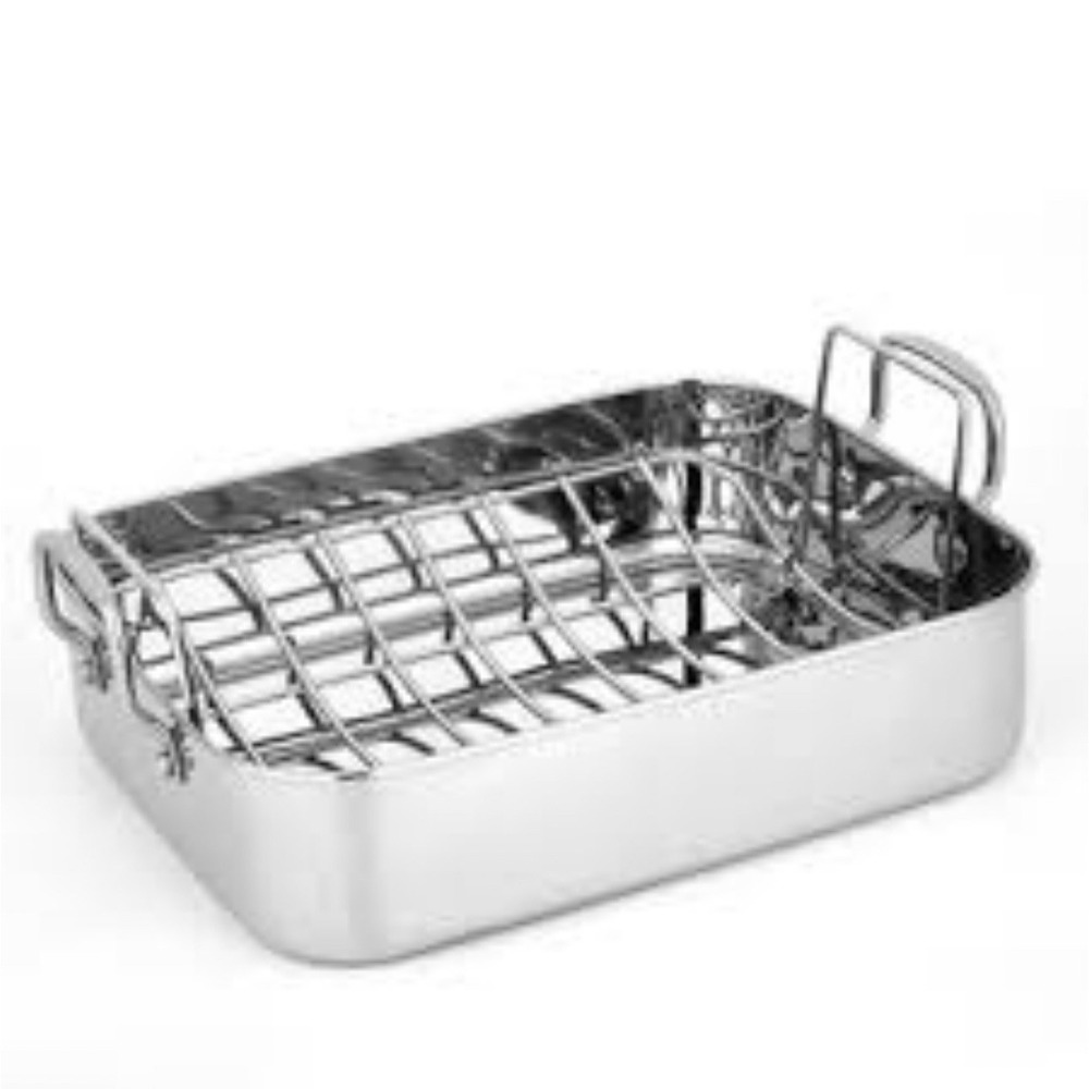 KitchenAid Stainless Steel Roasting Pan & Rack Insert 15x12x4 Large EUC Turkey